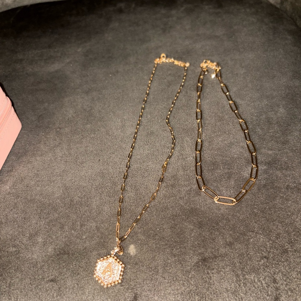 Gold-Tone Hexagon Pendant Necklace and Chain necklace Set - Picture 2 of 5